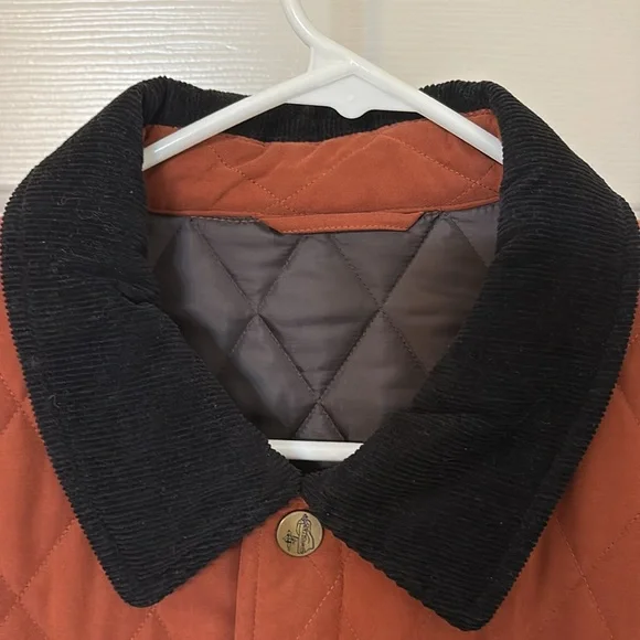 J Peterman Quilted Barn Jacket Brown Women’s M Corduroy Collar Button Front - Picture 4 of 15